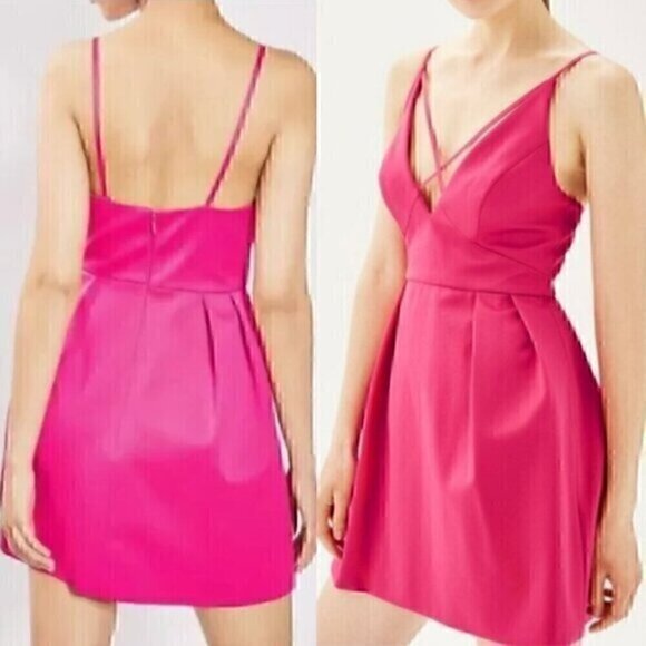 TOPSHOP Front Cross Minidress Magenta Pink Strappy Party Mini Fit & Flare Dress - Picture 1 of 14